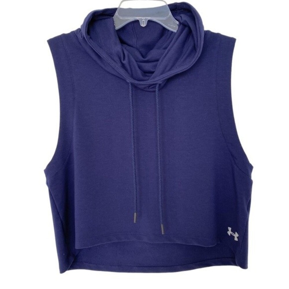 Under Armour Womens Cropped Sleeveless Hoodie size Medium Navy Blue